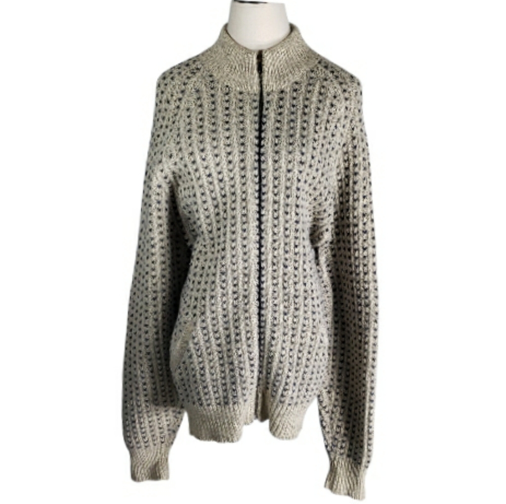 Northern Isles Vtg Cardigan Knit Bomber Sweater Jacket Unisex Wool Mockneck Sz L